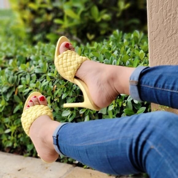 Women's High Heel Mule Sandals Yellow Color - Picture 6 of 6